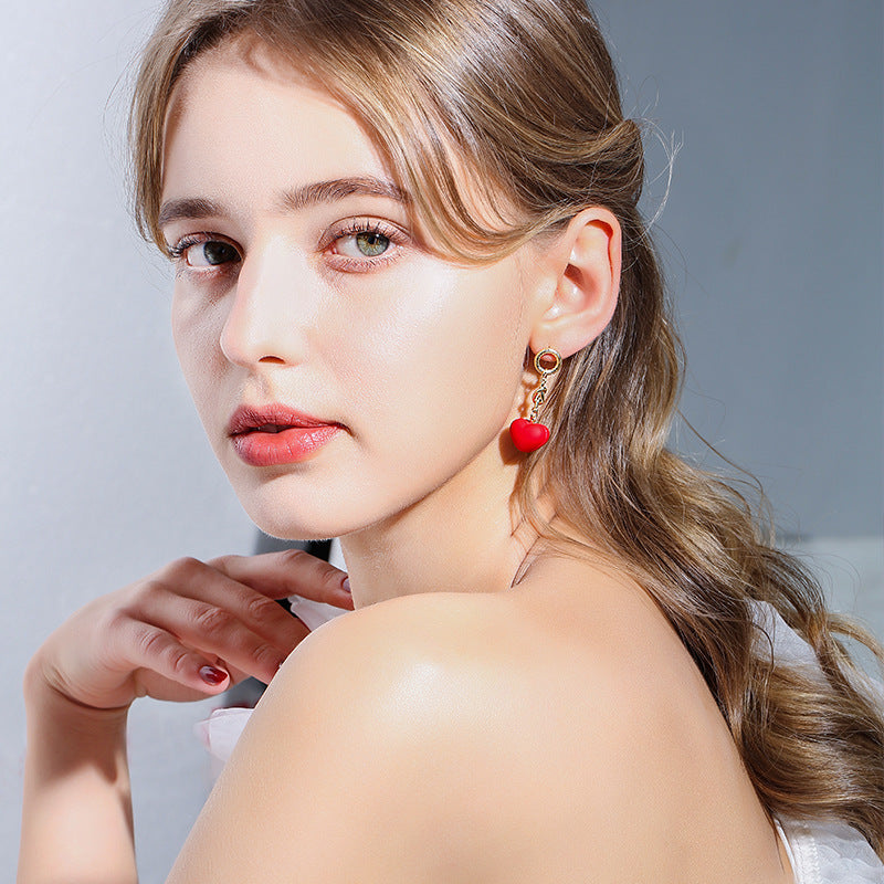 Wholesale 925 Silver Needle Red Love Temperament Fashion Earrings Valentine's Day Gift